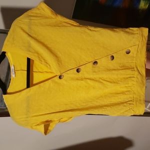 Asymmetrical button design pullover short sleeve blouse textured fabric design